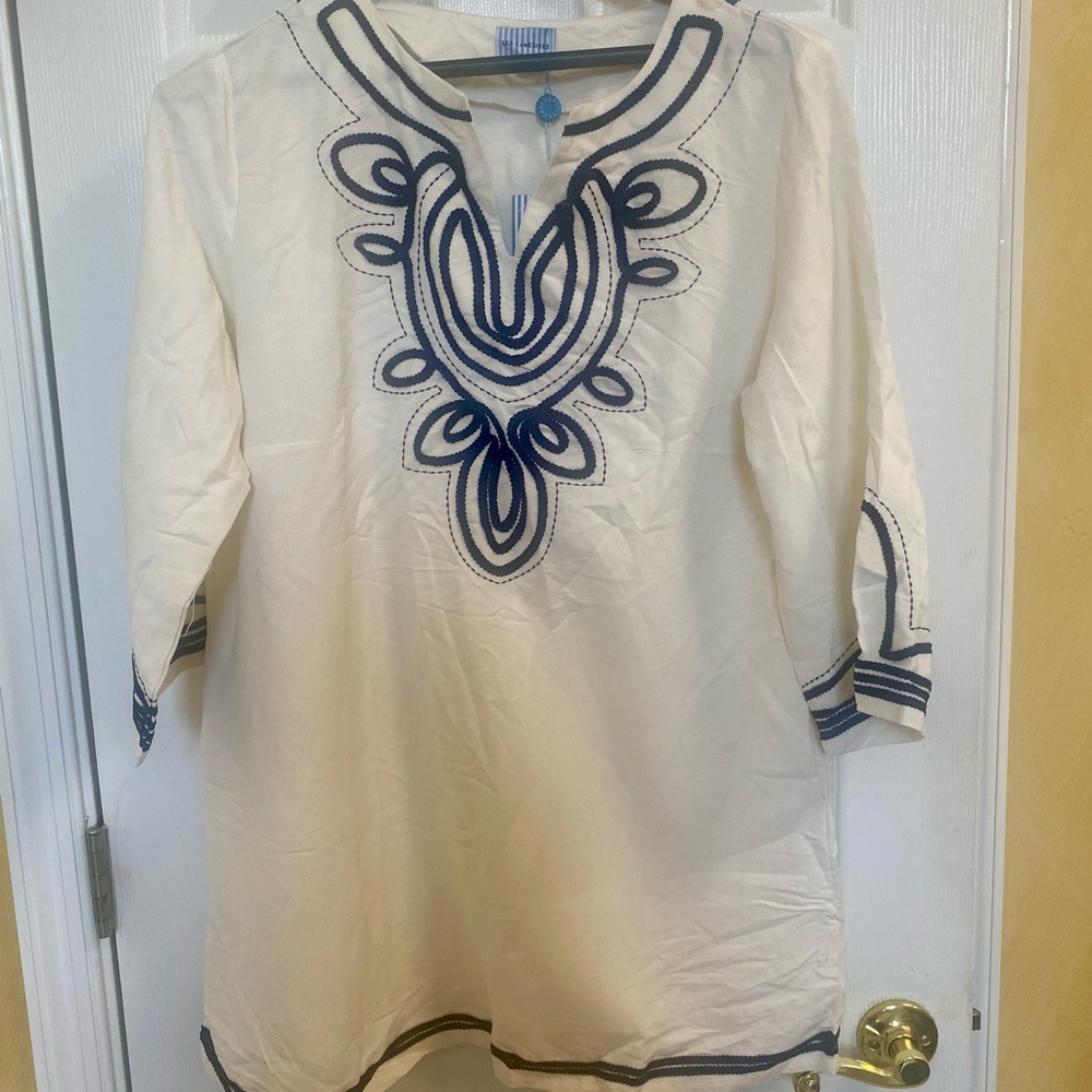 Vintage Linen Elegant Anthropologie Embroidered Women's L cozy Tunic WOW!!NWT